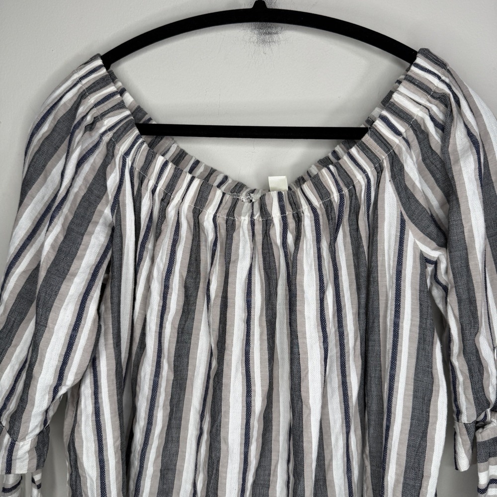 Tacera Flutter Sleeve Off The Shoulder Dress‎ Size 1X Gray Stripe Cotton Beach